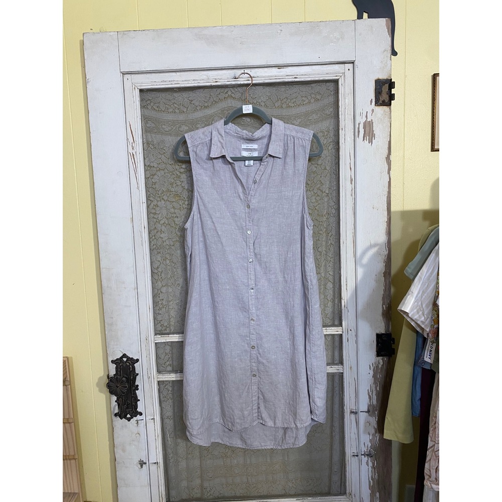 Halston Heritage Sleeveless High-Low Shirt Dress in Light Gray-Lilac LINEN